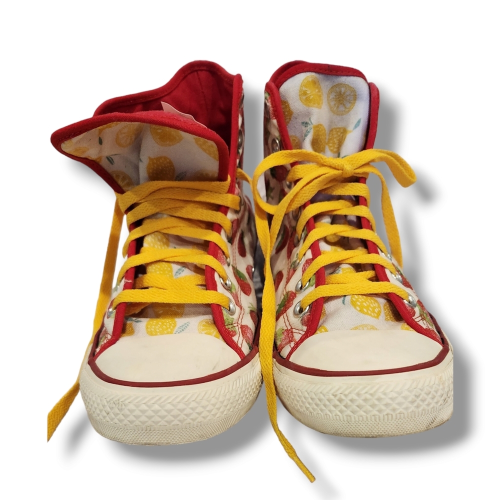 CONVERSE Rainbow LBGTQ Pride Hi Tops Strawberries Lemons Sneakers Rare 10.5 12.5